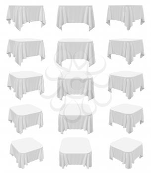 White square rounded tablecloth set isolated on white, 3d illustration