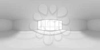 HDRI environment map of empty white office room with empty space and sunlight from big window, white colorless 360 degrees spherical panorama background 3d illustration