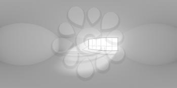 HDRI environment map of white empty business office room with empty space and sunlight from big window, colorless white 360 degrees spherical panorama background 3d illustration