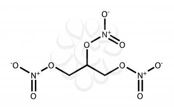 Structural formula of 1,2,3-Trinitroxypropane (Trinitroglycerin, nitroglycerin) drawn on a white background
