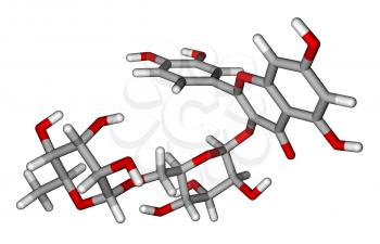 Optimized molecular structure of rutin on a white background