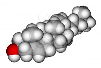 Calculated and optimized molecular structure of cholesterol on a white background