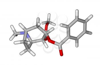 Optimized molecular structure of cocaine on a white background