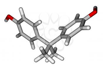 Optimized molecular structure of bisphenol A on a white background