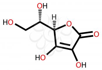 Structural formula of ascorbic acid (vitamin C) drawn on a white background