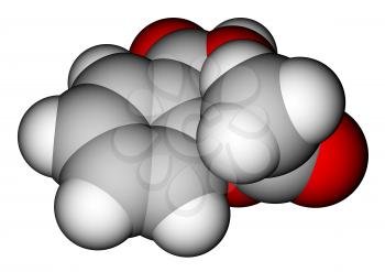 Optimized molecular structure of aspirin on a white background