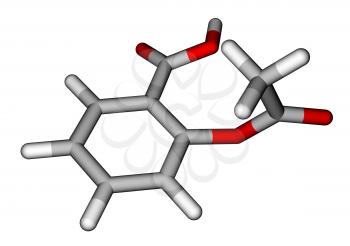 Optimized molecular structure of aspirin on a white background
