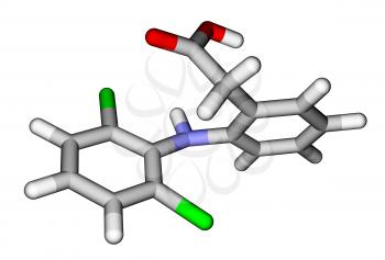 Diclofenac, a non-steroidal anti-inflammatory drug. 3D molecular model