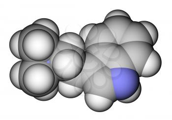 Optimized molecular structure of hallucinogen dimethyltryptamine on a white background