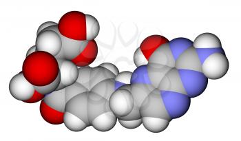 Optimized molecular structure of folic acid (vitamin B9) on a white background