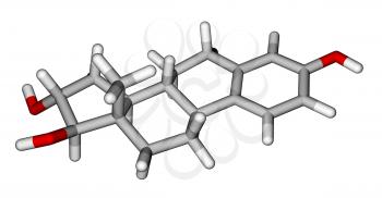 Optimized molecular structure of sex hormone estriol on a white background