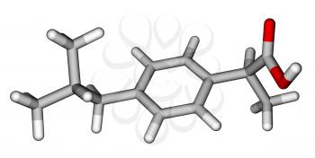 Optimized molecular structure of ibuprofen on a white background