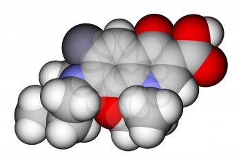 Antibiotic ofloxacin space-filling molecular model
