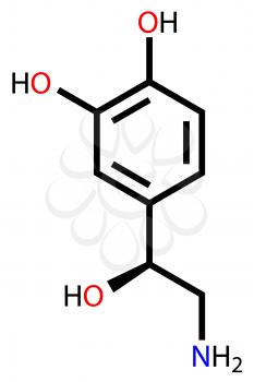 Structural formula of norepinephrine on a white background