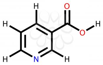 Structural formula of Niacin (vitamin B3 or PP) on a white background