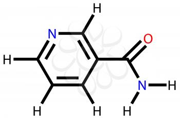 Structural formula of vitamin nicotinamide on a white background