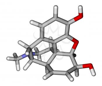 Optimized molecular structure of morphine on a white background