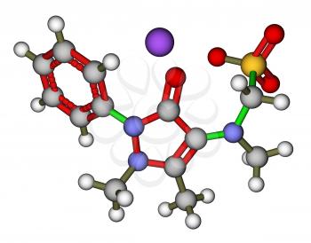 Metamizole, an analgesic and antipyretic drug. 3D molecular structure