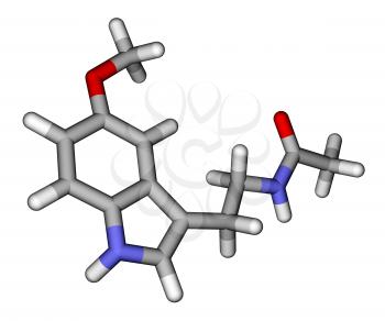 Optimized molecular structure of hormone melatonin on a white background