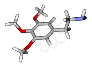 Optimized molecular structure of psychedelic mescaline on a white background