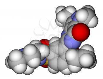 Optimized molecular structure of Viagra (sildenafil) on a white background