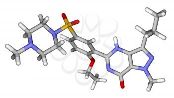 Optimized molecular structure of Viagra (sildenafil) on a white background