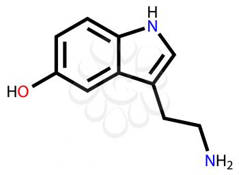 Structural formula of serotonin on a white background