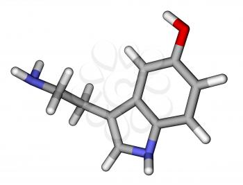 Optimized molecular structure of serotonin on a white background