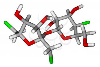 Optimized molecular structure of sweetener sucralose on a white background