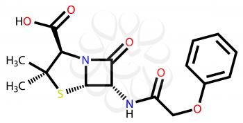 Structural formula of penicillin V (phenoxymethylpenicillin) on a white background