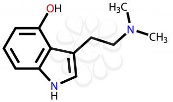 Structural formula of hallucinogen psilocin on a white background