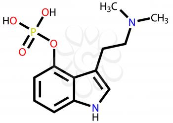 Structural formula of hallucinogen psilocybin on a white background