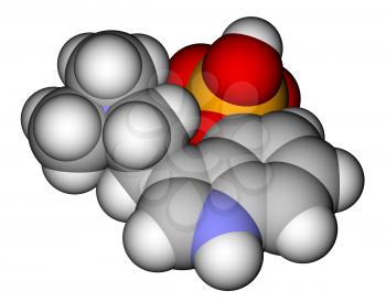 Optimized molecular structure of hallucinogen psilocybin on a white background