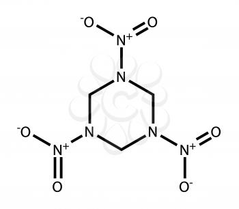 Structural formula of explosive RDX (also known as hexogen, cyclonite) drawn on a white background