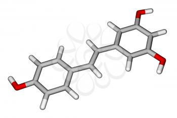 Optimized molecular structure of resveratrol on a white background