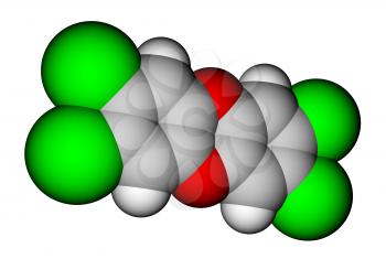Poison 2,3,7,8-Tetrachlorodibenzo-p-dioxin (dioxin). Space-filling molecular model