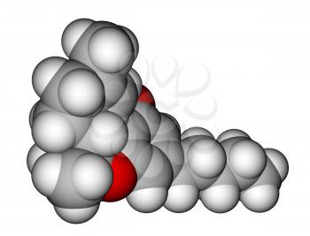 Optimized molecular model of Tetrahydrocannabinol (THC), the psychoactive constituent of the cannabis plant