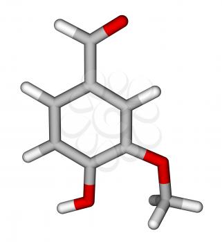 Optimized molecular model of vanillin on a white background