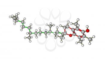 Calculated and optimized molecular structure of alpha-tocopherol (vitamin E)