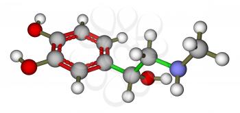 Optimized molecular model of adrenaline on a white background