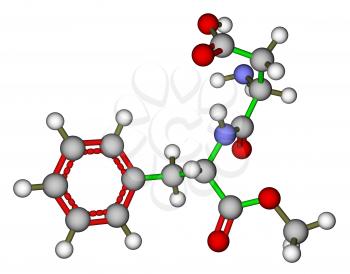 Optimized molecular structure of sweetener aspartame on a white background