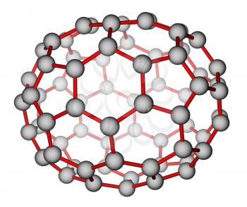 Optimized molecular structure of fullerene C70 on a white background