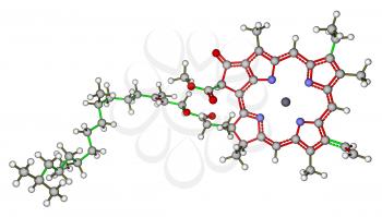 Optimized molecular structure of chlorophyll A on a white background