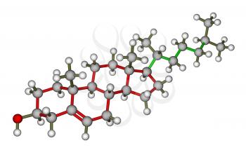 Calculated and optimized molecular structure of cholesterol on a white background