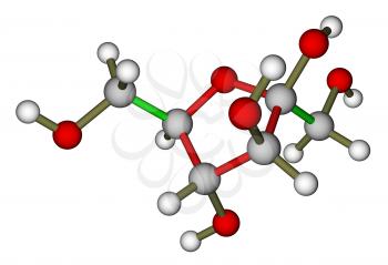 Optimized molecular structure of fructose on a white background