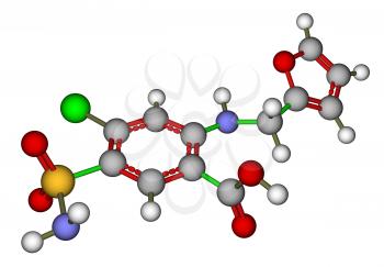 Optimized molecular model of furosemide on a white background