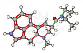 Optimized molecular structure of LSD on a white background
