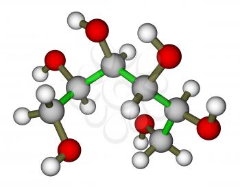 Optimized molecular structure of sweetener sorbitol on a white background