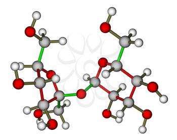 Optimized molecular structure of sucrose on a white background