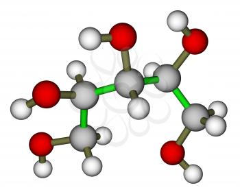 Optimized molecular structure of sweetener xylitol on a white background